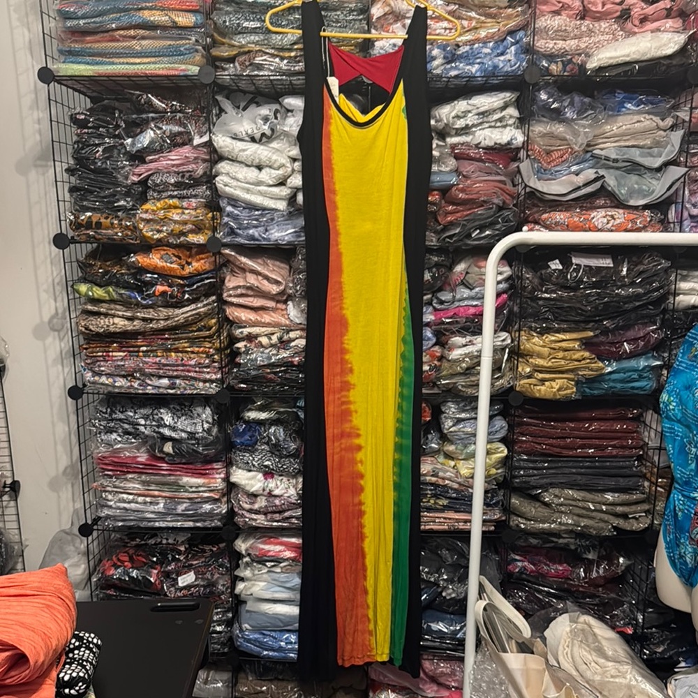 Ping Red and Orange Sleeveless Bodycon Maxi Dress